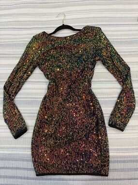 privy Multicolor Sequin Long-Sleeve Bodycon Dress